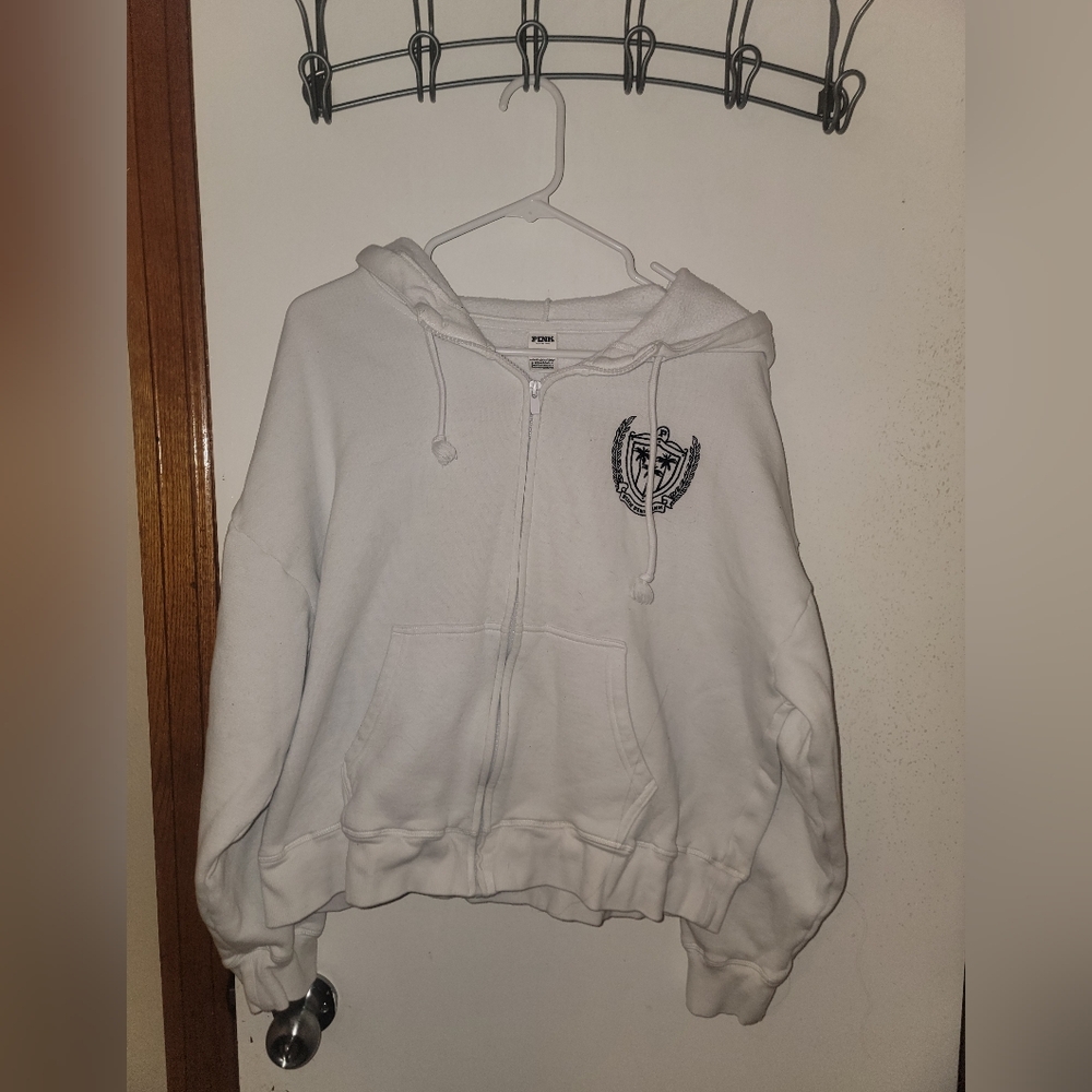 Victoria Secret Pink white zip up hoodie size small